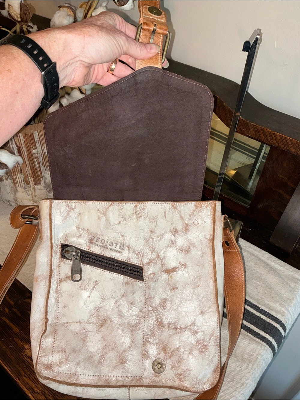 Bed Stu Leather Venice Beach Crossbody Nectar Tan Rustic Retail $240 - Picture 10 of 12